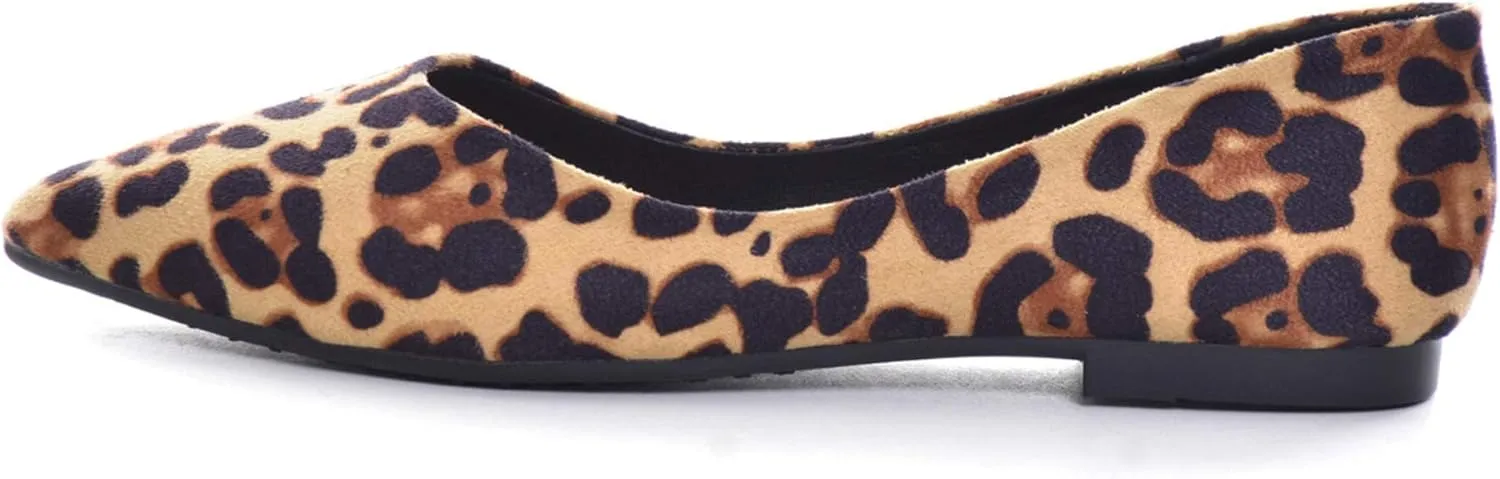 LUXINYU Women's Slip on Flats,Pointy Toe Suede Ballet Flats Leopard Dress Shoes