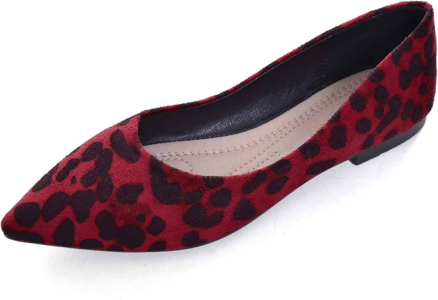 LUXINYU Women's Slip on Flats,Pointy Toe Suede Ballet Flats Leopard Dress Shoes