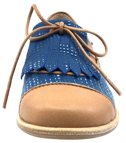Manuela de Juan Boy's and Girl's Tan and Blue Diana Oxford