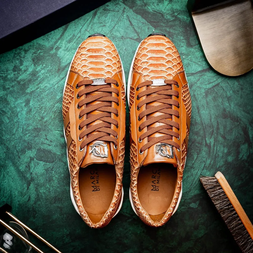 Marco Di Milano Verona Men's Shoes Exotic Python / Calfskin Fashion Sneakers (MDM1160)