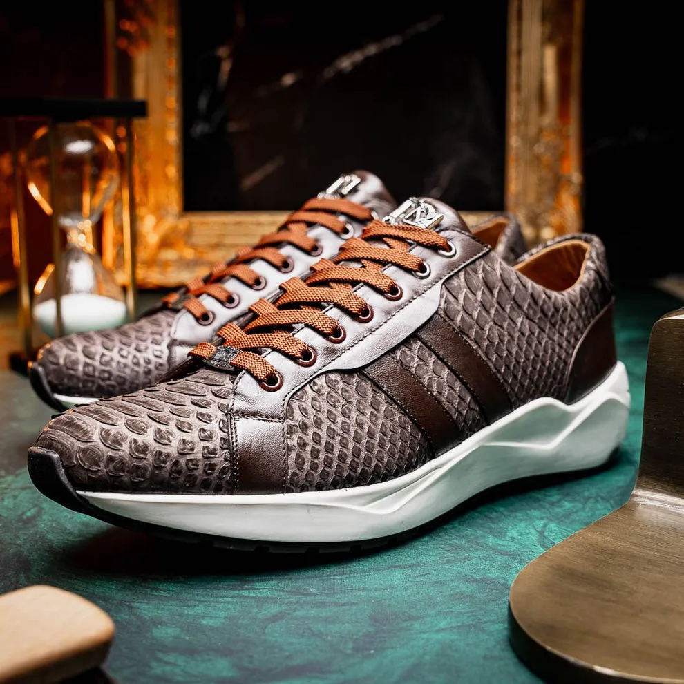 Marco Di Milano Verona Men's Shoes Exotic Python / Calfskin Fashion Sneakers (MDM1160)