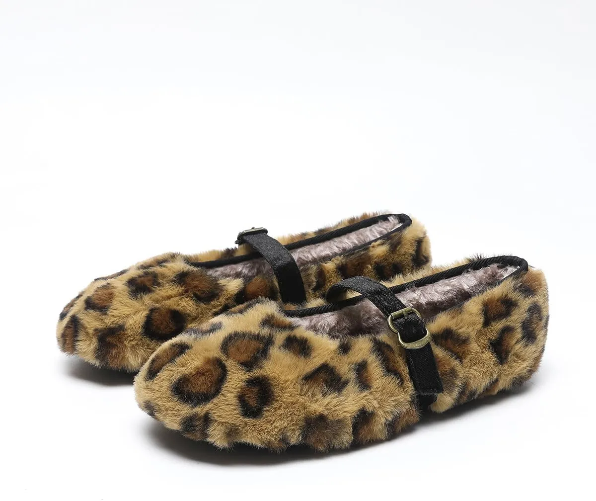Mary Jane Flat Snap Leopard Square Toe Flats Comfortable Square Toe Flats