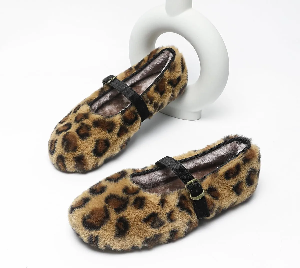 Mary Jane Flat Snap Leopard Square Toe Flats Comfortable Square Toe Flats