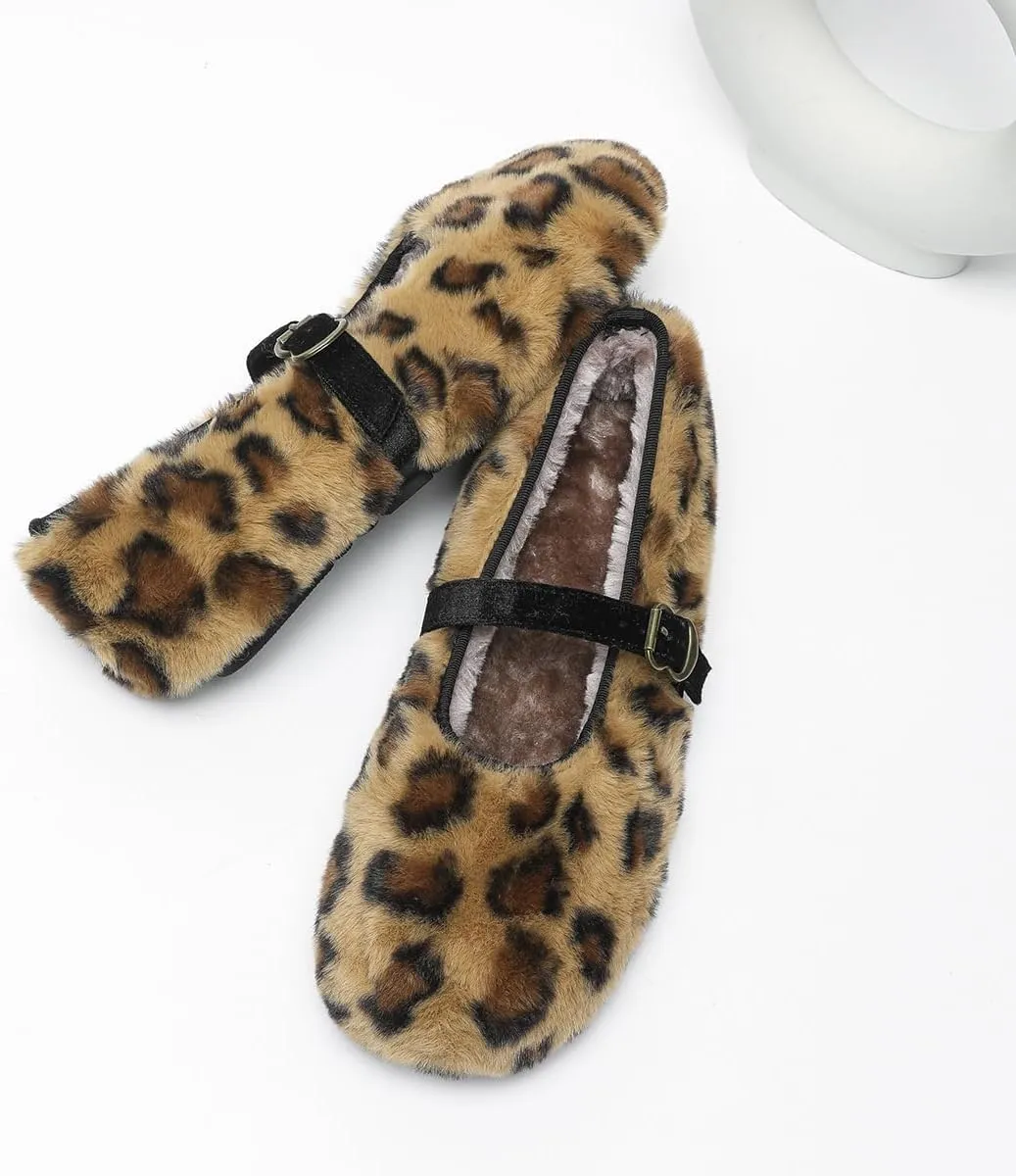 Mary Jane Flat Snap Leopard Square Toe Flats Comfortable Square Toe Flats