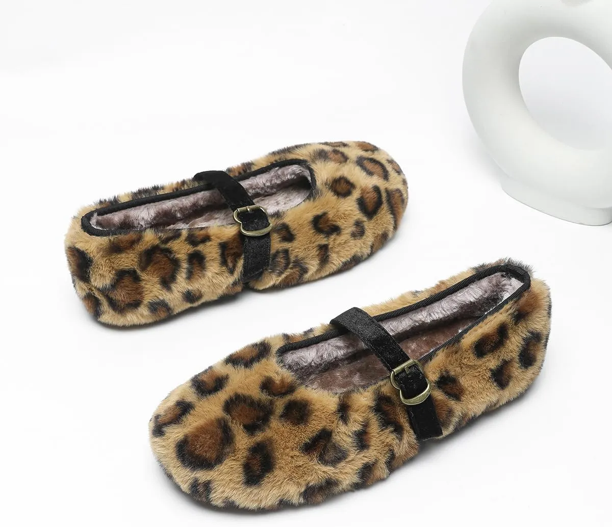 Mary Jane Flat Snap Leopard Square Toe Flats Comfortable Square Toe Flats
