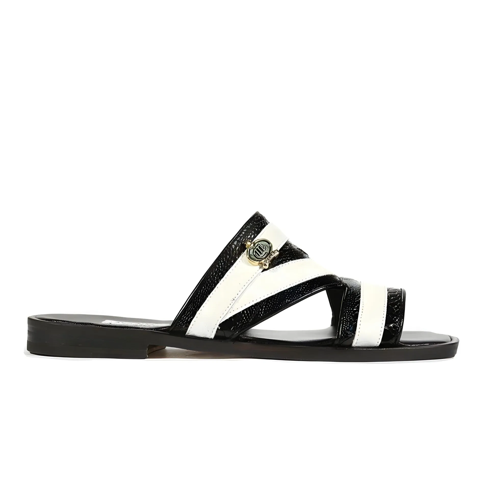 Mauri 5068 Sarasota Men's Shoes Black & White Exotic Ostrich Sandals (MAS5116-B)