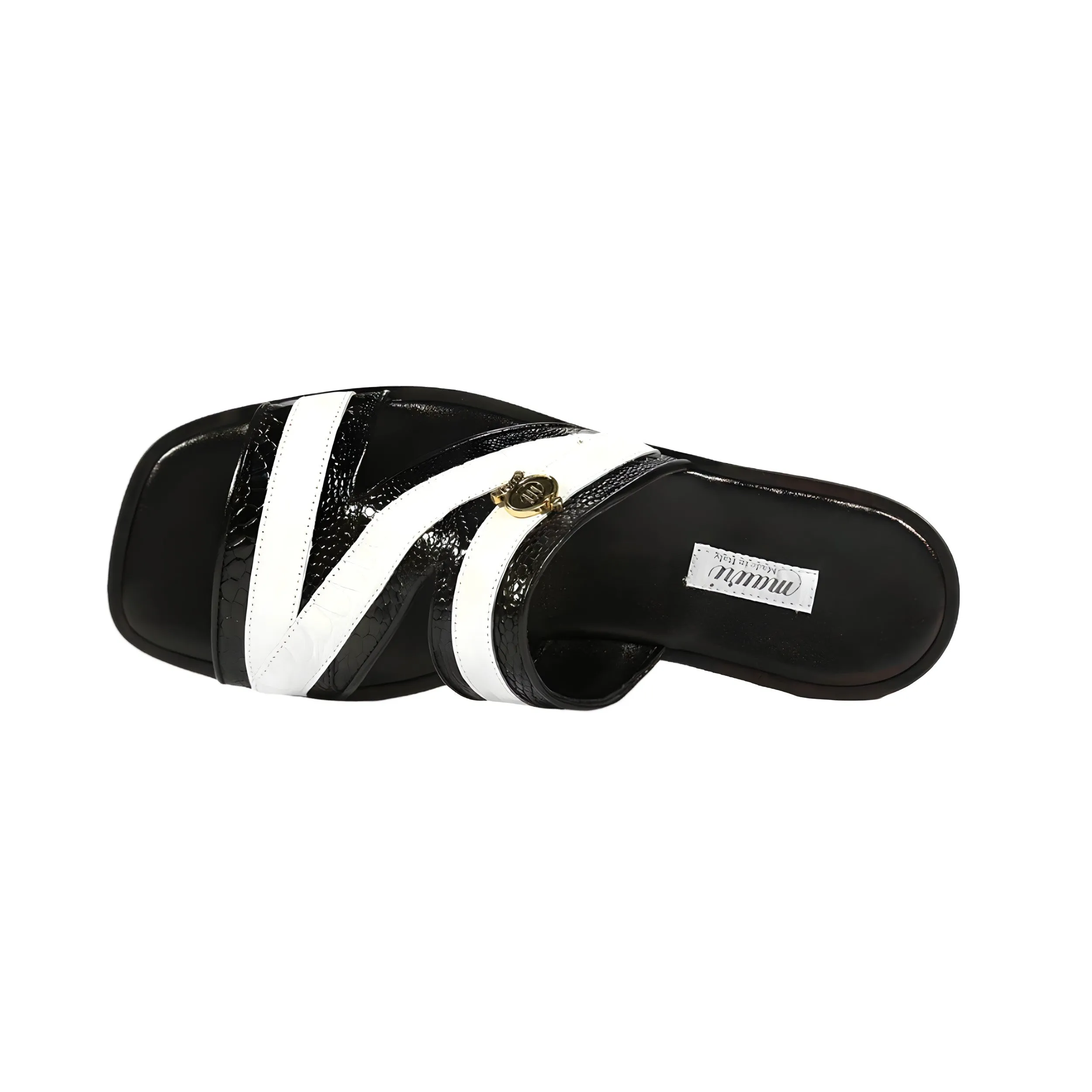 Mauri 5068 Sarasota Men's Shoes Black & White Exotic Ostrich Sandals (MAS5116-B)