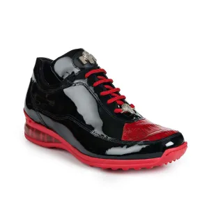 Mauri 8900/2 Bubble Men's Designer Shoes Red and Black Baby Crocodile and Patent Leather Sneakers (MA5019)