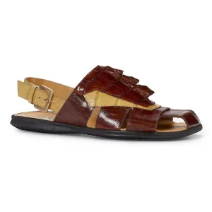 Mauri Designer Shoes Exotic Skin Men's Baby Croc & Hornback Crocodile Brown Sandals 5067 (MA4922)