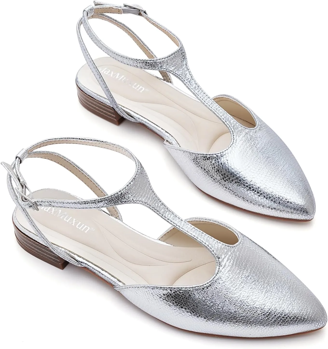 MaxMuxun Flats for Women Pointed Toe Women's Flats Strappy Buckle Dress Shoes Comfortable Casual Office Flats Shoes