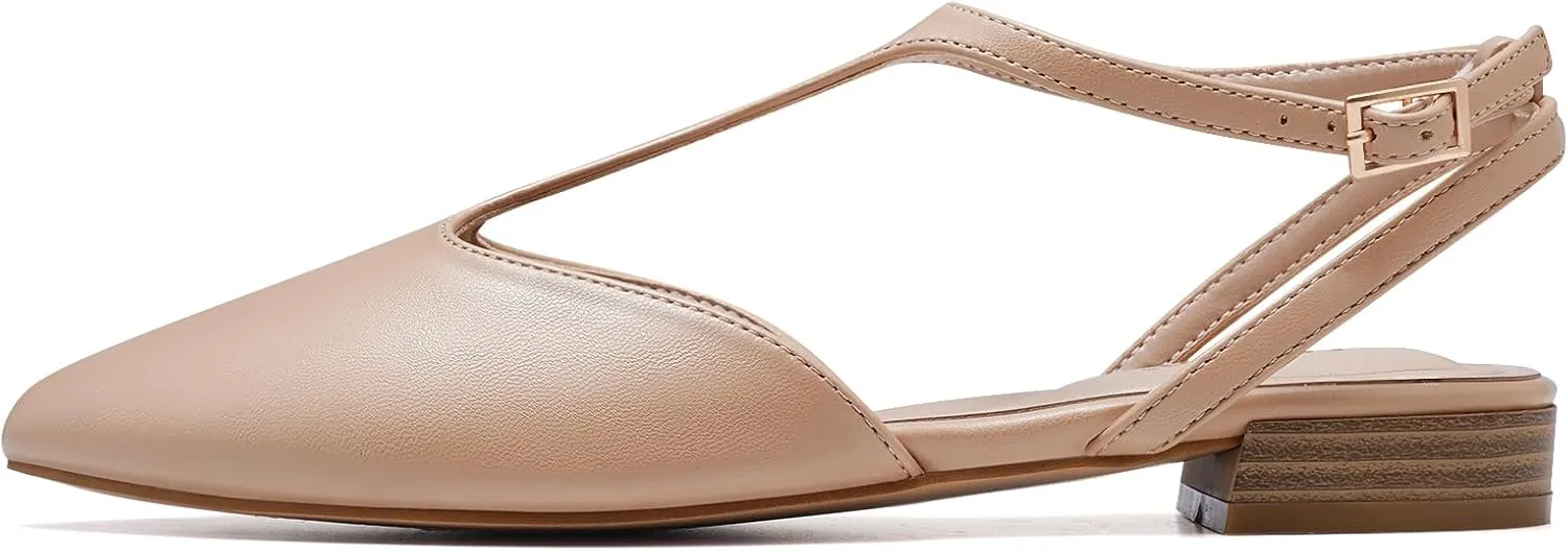 MaxMuxun Flats for Women Pointed Toe Women's Flats Strappy Buckle Dress Shoes Comfortable Casual Office Flats Shoes