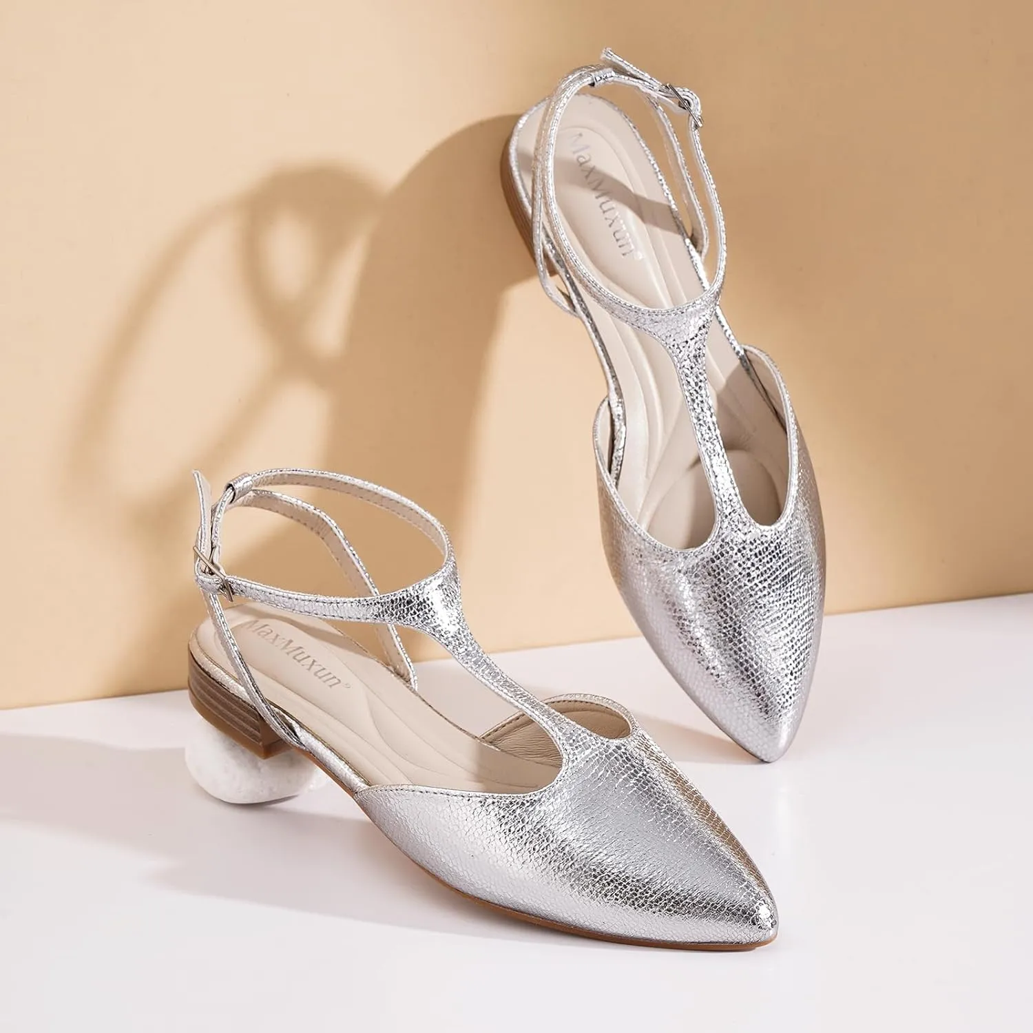 MaxMuxun Flats for Women Pointed Toe Women's Flats Strappy Buckle Dress Shoes Comfortable Casual Office Flats Shoes