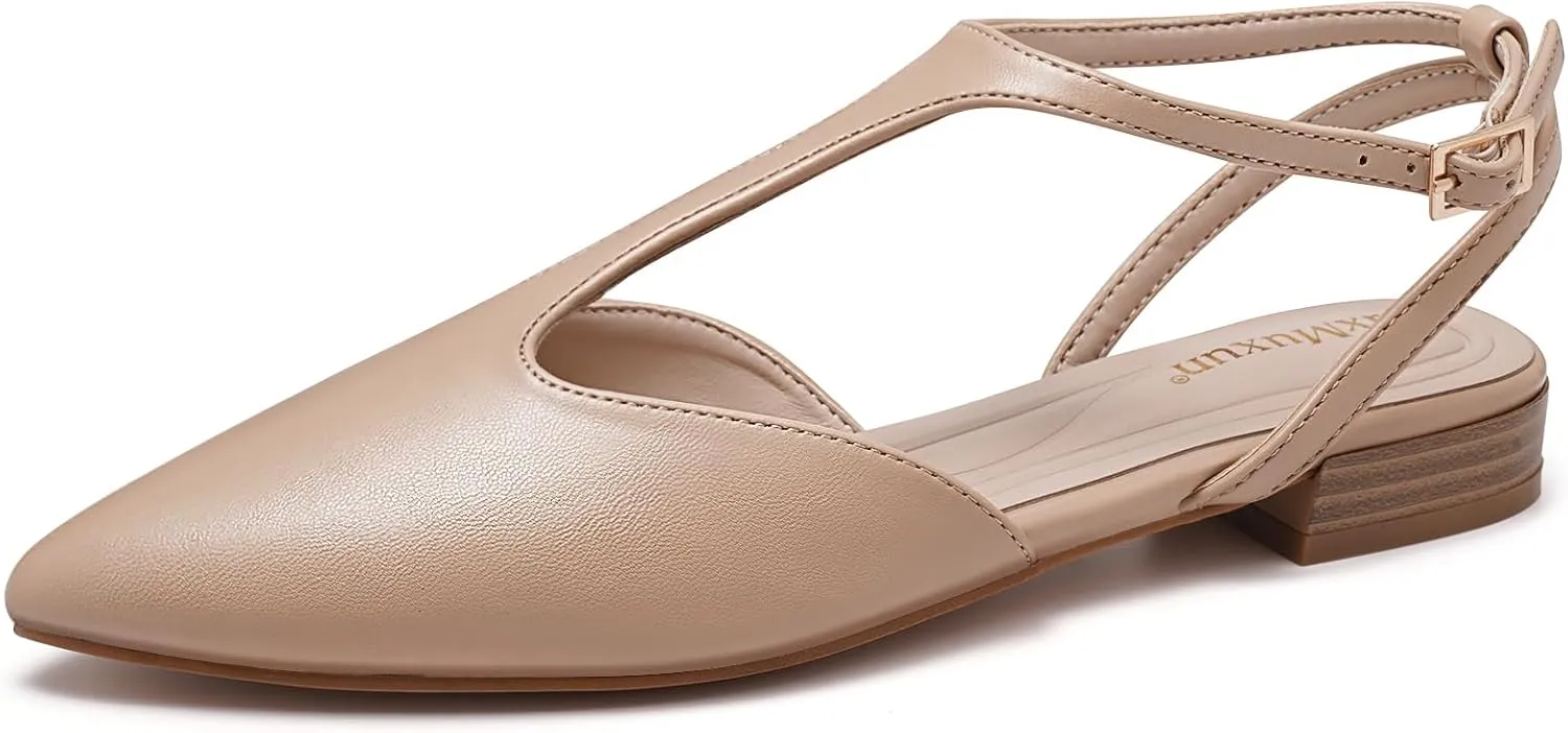 MaxMuxun Flats for Women Pointed Toe Women's Flats Strappy Buckle Dress Shoes Comfortable Casual Office Flats Shoes
