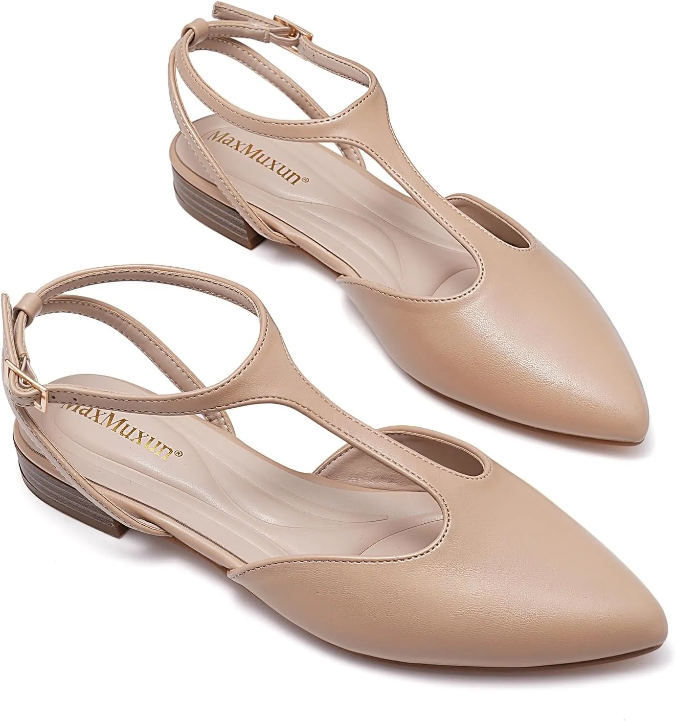 MaxMuxun Flats for Women Pointed Toe Women's Flats Strappy Buckle Dress Shoes Comfortable Casual Office Flats Shoes