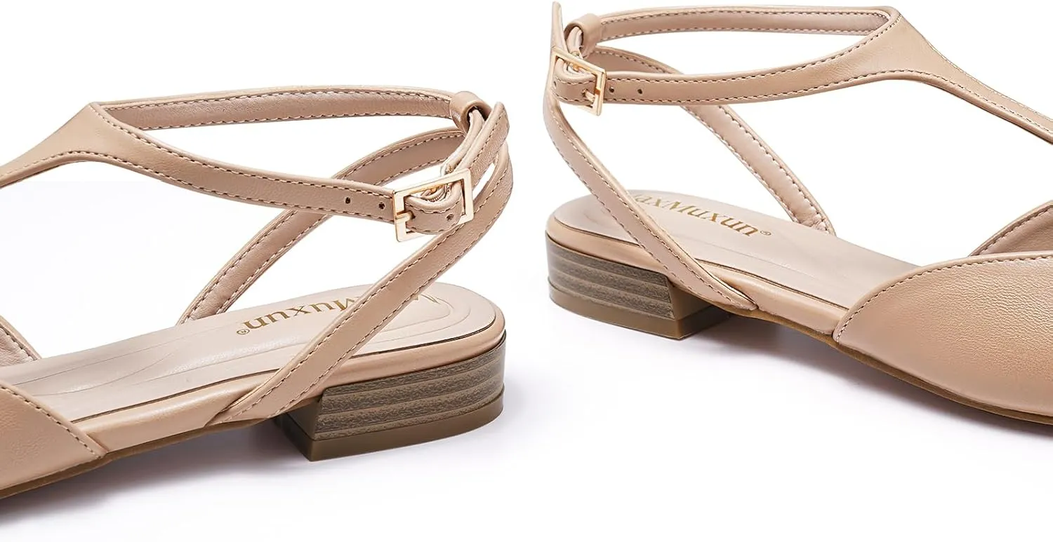MaxMuxun Flats for Women Pointed Toe Women's Flats Strappy Buckle Dress Shoes Comfortable Casual Office Flats Shoes