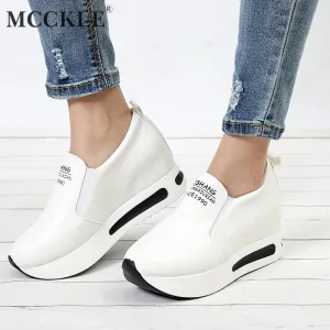 MCCKLE Women Creepers Spring Increasing Height Shoes