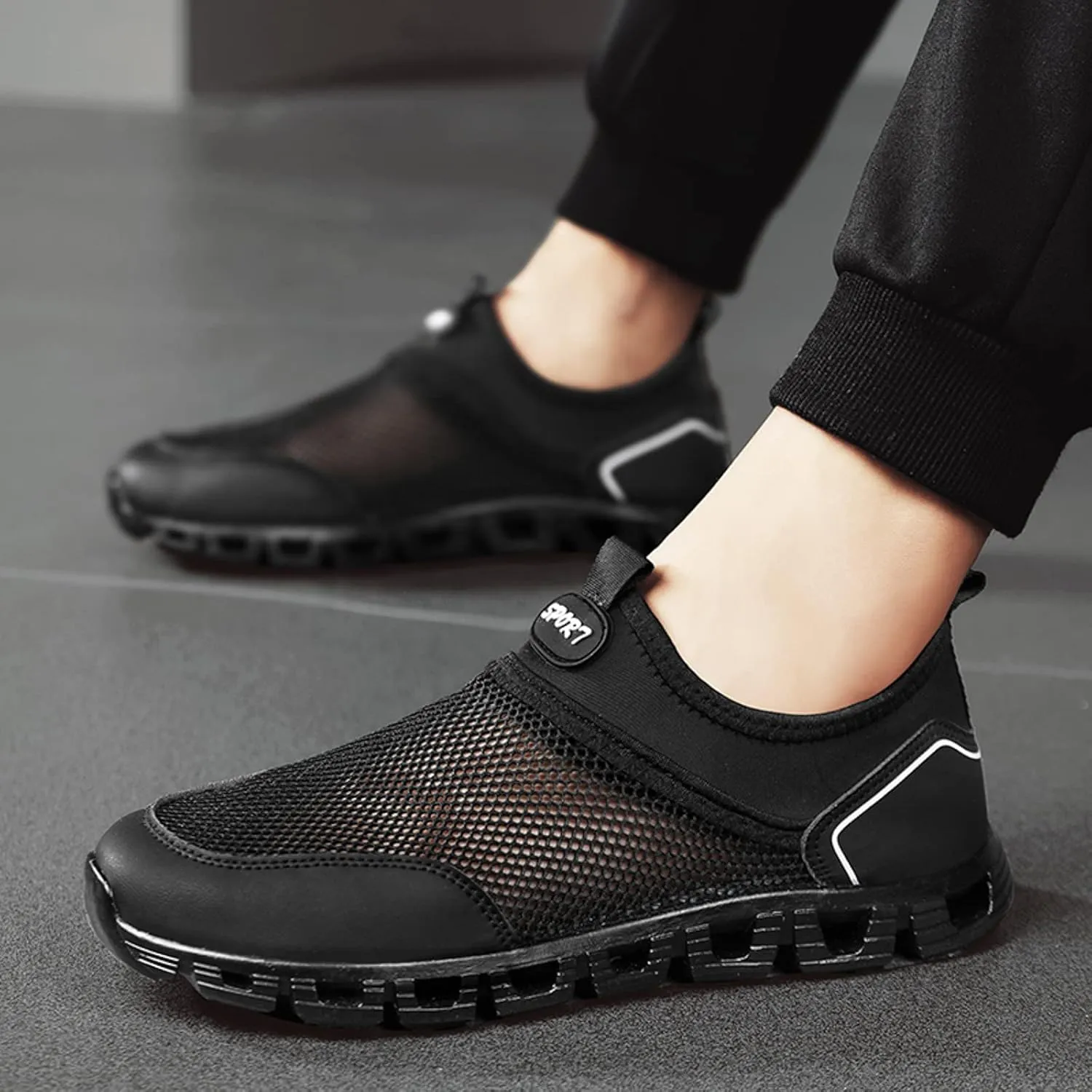 Memory Foam Versatile Shoes for Men Comfortable Breathable Lightweight Tennis Shoe Elastic Fly Woven Mesh Shoes