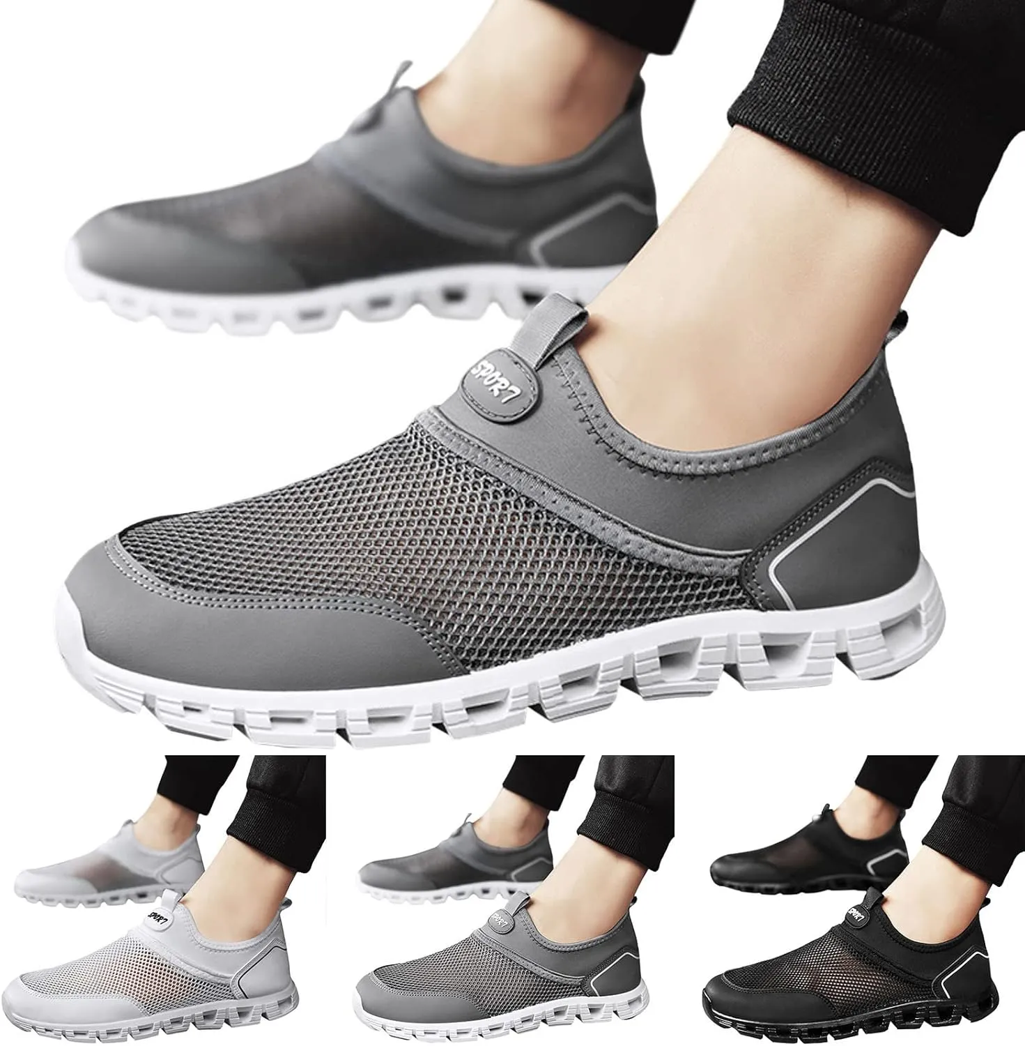 Memory Foam Versatile Shoes for Men Comfortable Breathable Lightweight Tennis Shoe Elastic Fly Woven Mesh Shoes