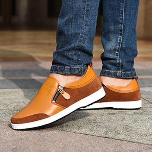 Men Height  Increasing Genuine Leather Side Zipper Retro Casual Shoes