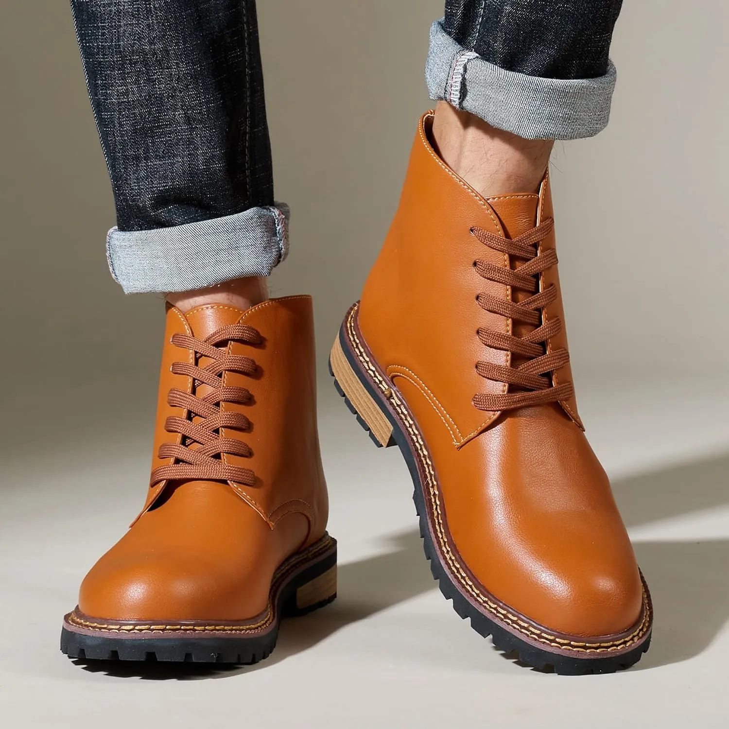 Men Leather Boots Plus Size High Top Oxford Dress Boots Leather Chukka Ankle Boot Business Shoes for Men