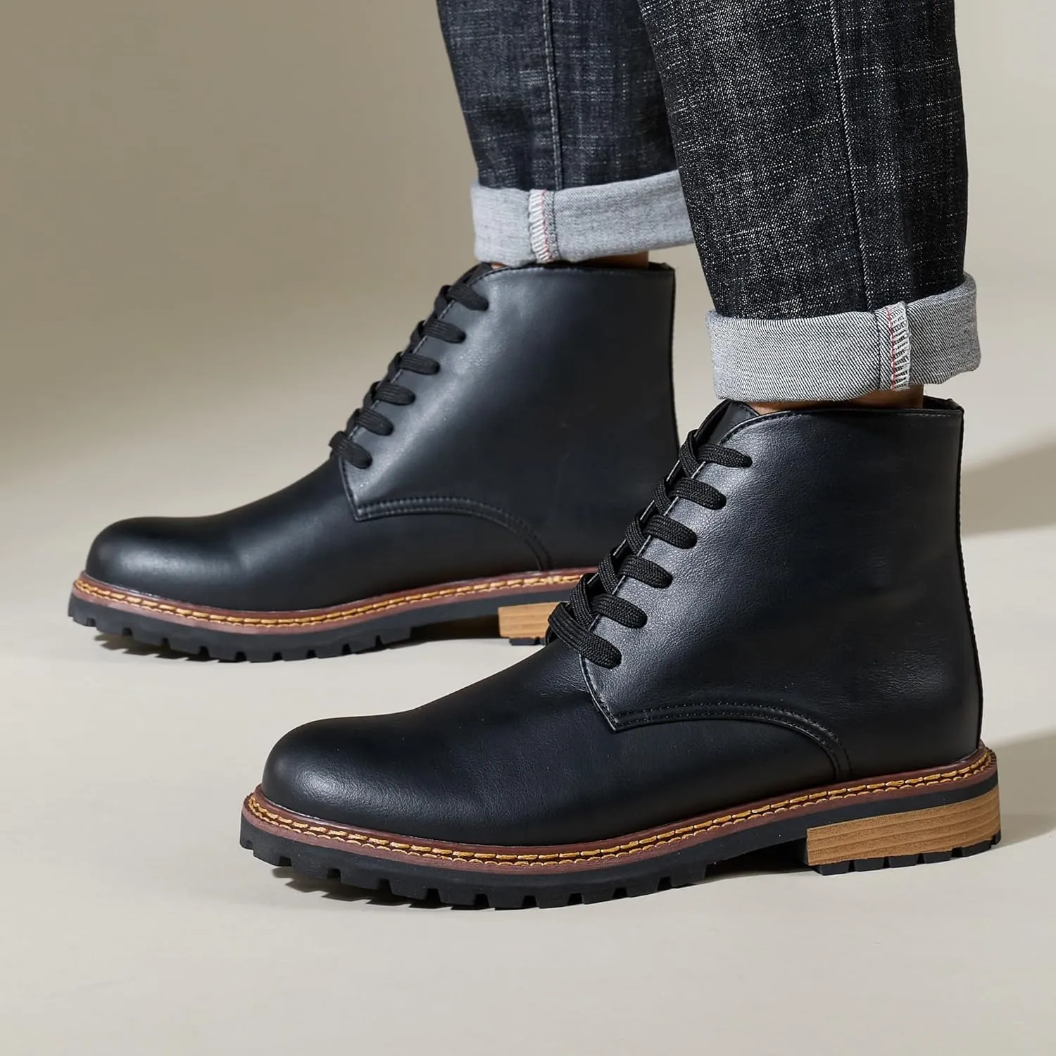 Men Leather Boots Plus Size High Top Oxford Dress Boots Leather Chukka Ankle Boot Business Shoes for Men