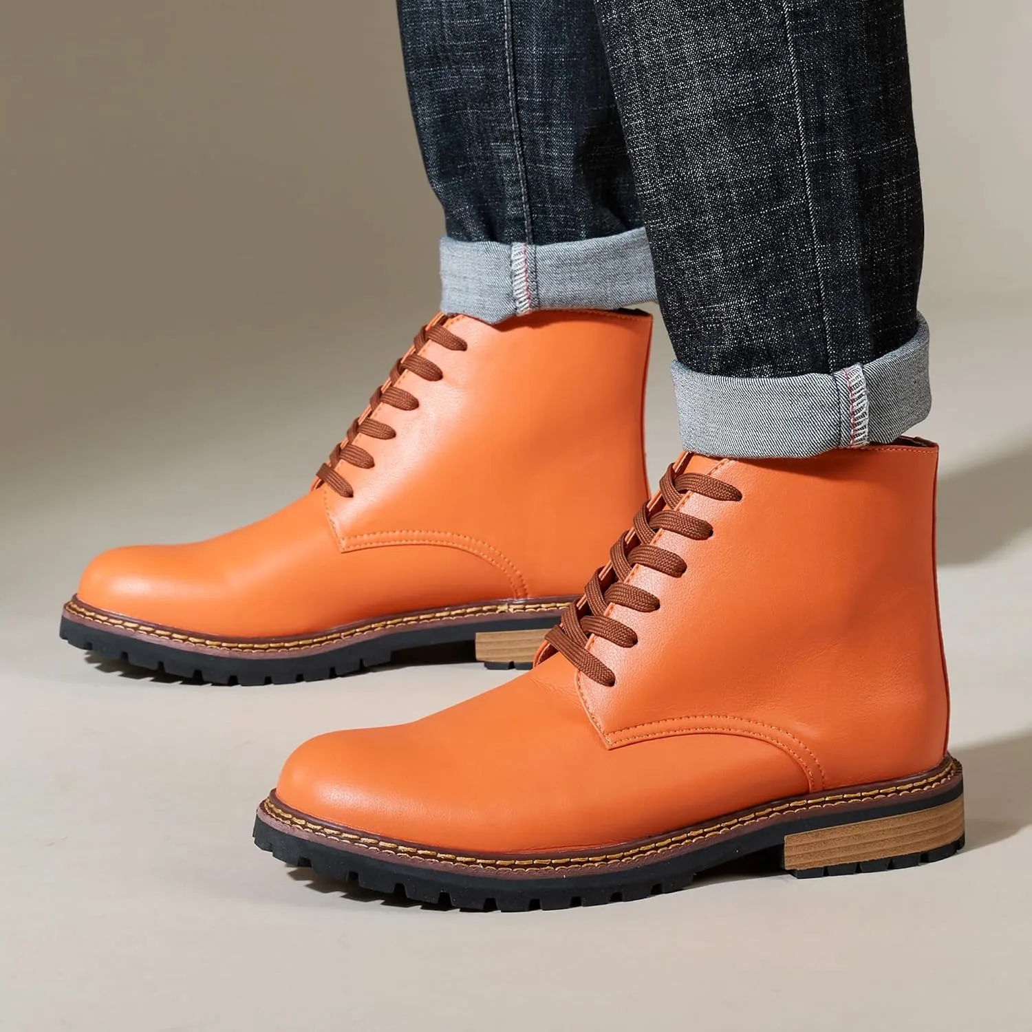 Men Leather Boots Plus Size High Top Oxford Dress Boots Leather Chukka Ankle Boot Business Shoes for Men