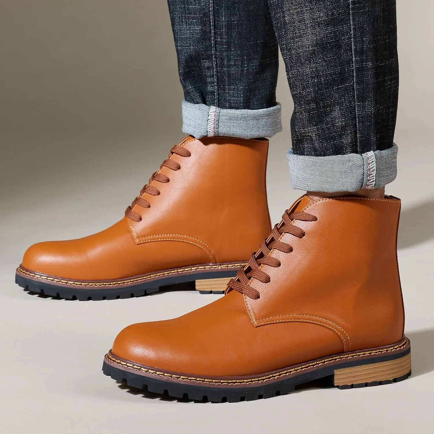 Men Leather Boots Plus Size High Top Oxford Dress Boots Leather Chukka Ankle Boot Business Shoes for Men