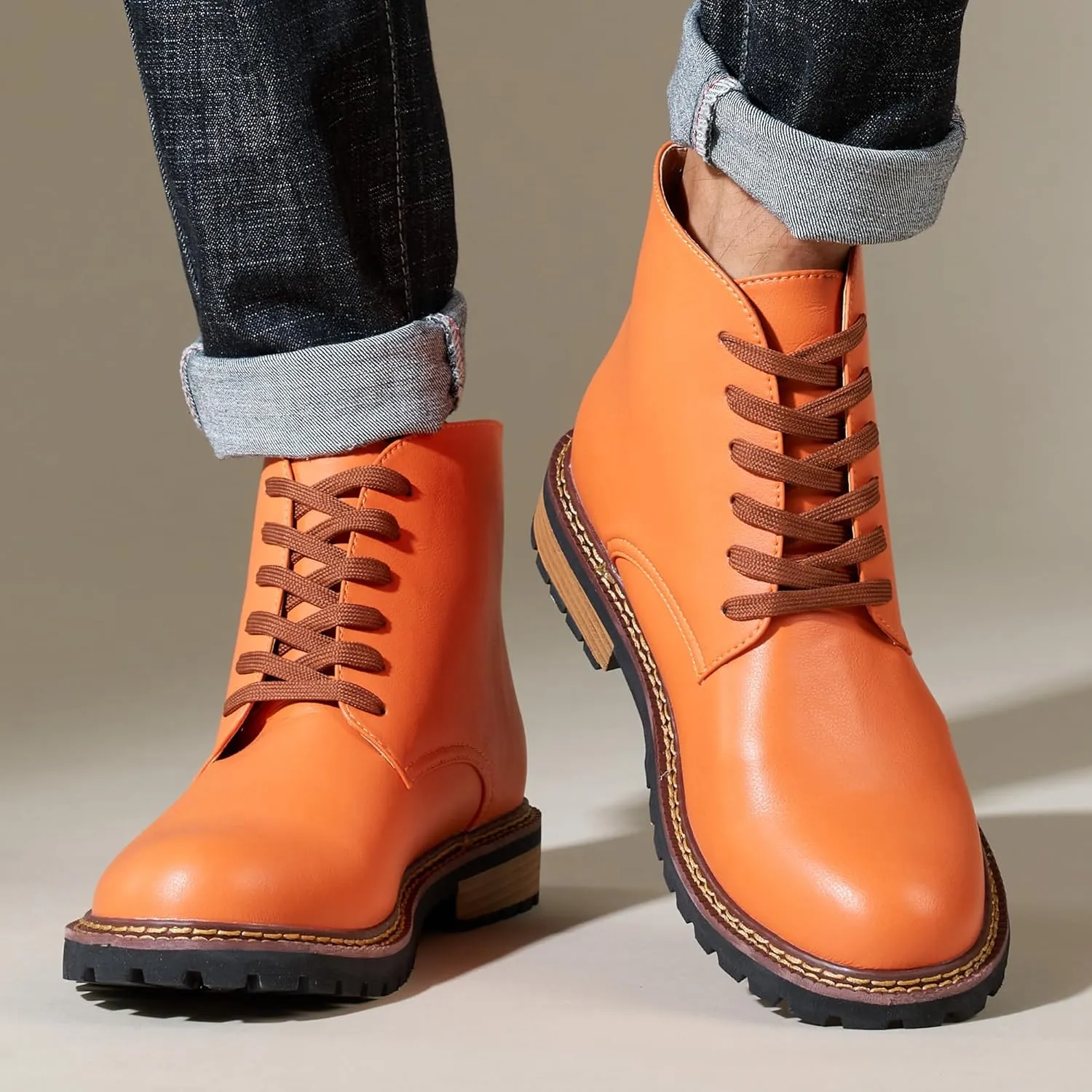 Men Leather Boots Plus Size High Top Oxford Dress Boots Leather Chukka Ankle Boot Business Shoes for Men