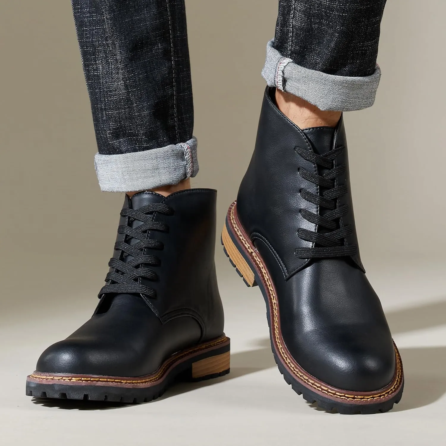 Men Leather Boots Plus Size High Top Oxford Dress Boots Leather Chukka Ankle Boot Business Shoes for Men