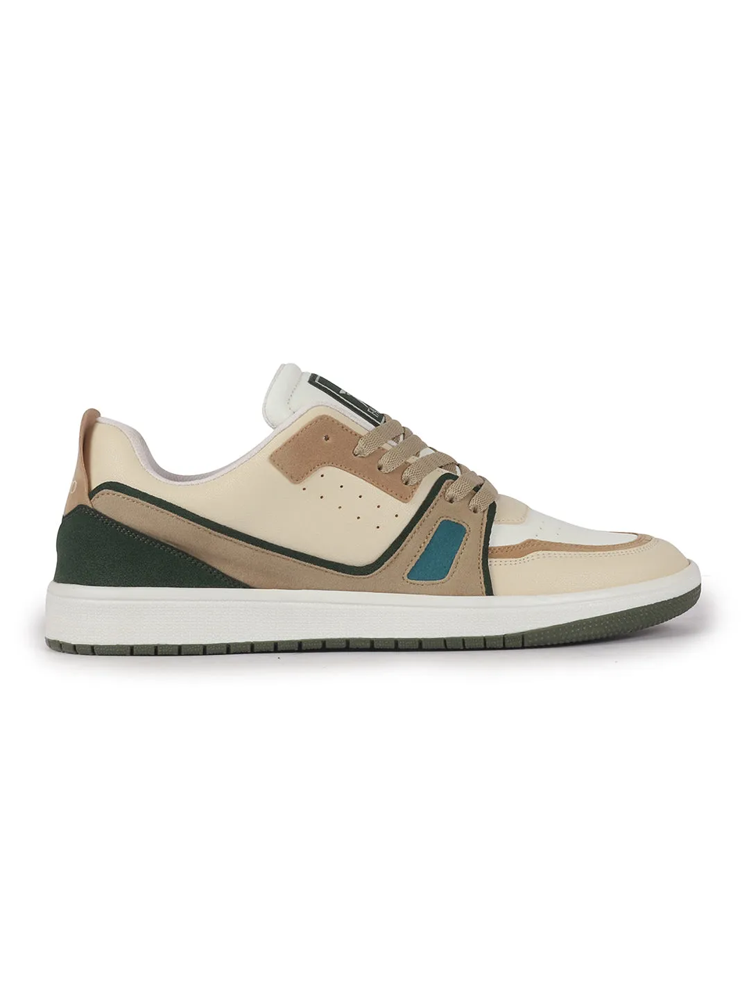 Men Olive Colorblocked Memory Cushion Insole Lace-Up Low Top Sneakers|Classic Comfortable Sneakers