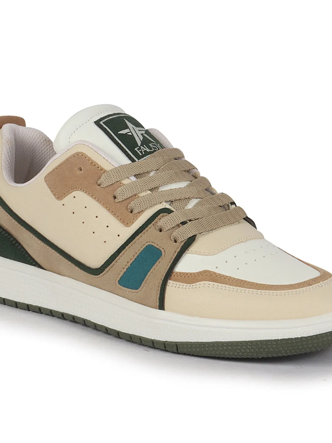 Men Olive Colorblocked Memory Cushion Insole Lace-Up Low Top Sneakers|Classic Comfortable Sneakers