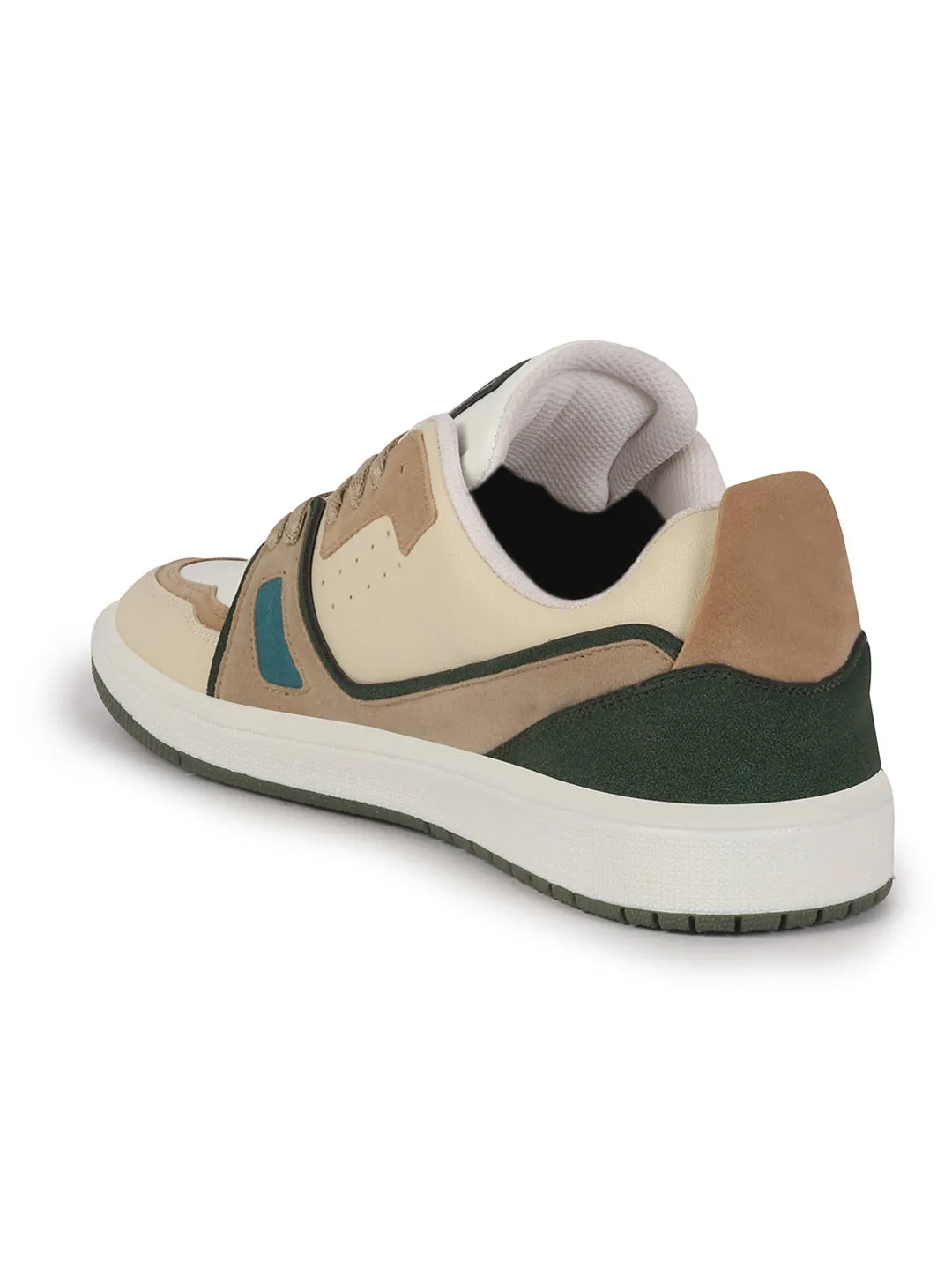 Men Olive Colorblocked Memory Cushion Insole Lace-Up Low Top Sneakers|Classic Comfortable Sneakers