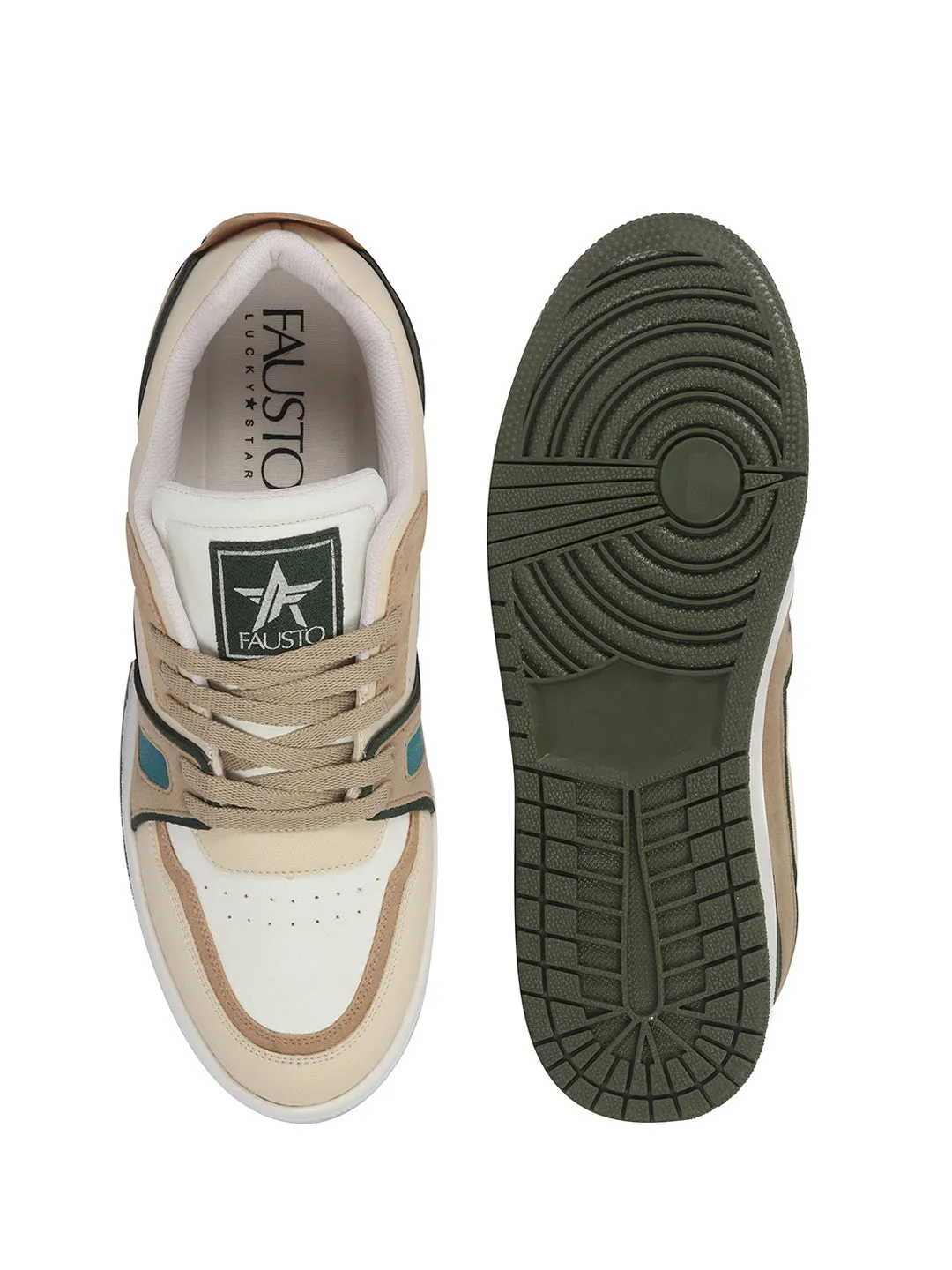 Men Olive Colorblocked Memory Cushion Insole Lace-Up Low Top Sneakers|Classic Comfortable Sneakers