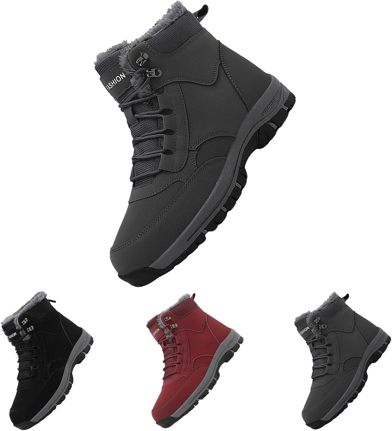 Men Work Boots Steel Toe Hiking Sneakers Warm Fur Lined Womens Safety Toe Shoes Soft Toe Work Botas Soft Toe Non Slip Rubber Sole Hike Grounded Footwear