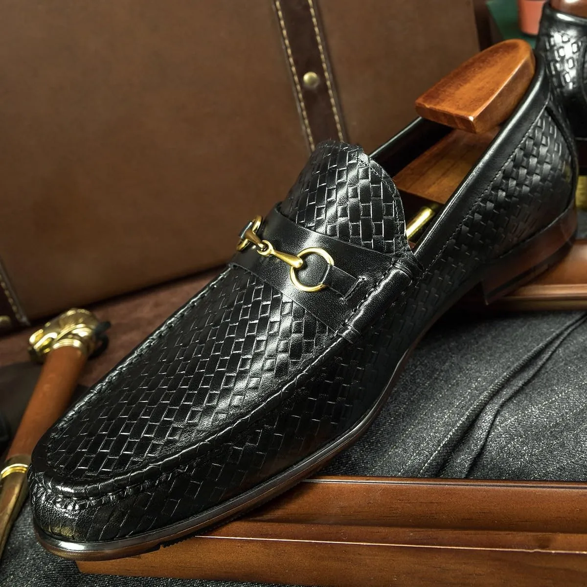 Mens Backless Slip On Shoes Round Toe Lug Sole Non-Slip Lace-Up Business Leather Shoes