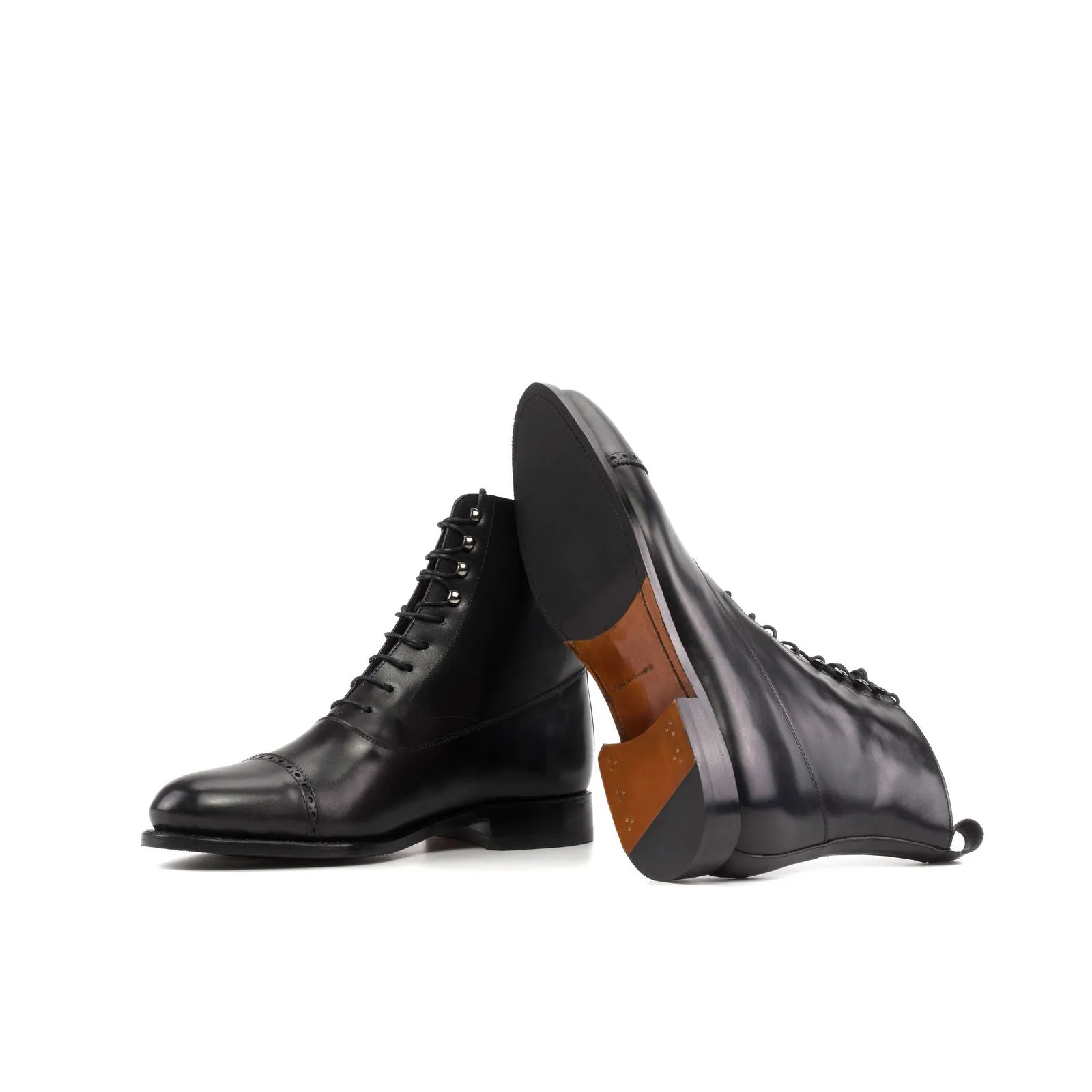 Men's Balmoral Leather Boots Goodyear Welt Wide Plus Size Black 5711