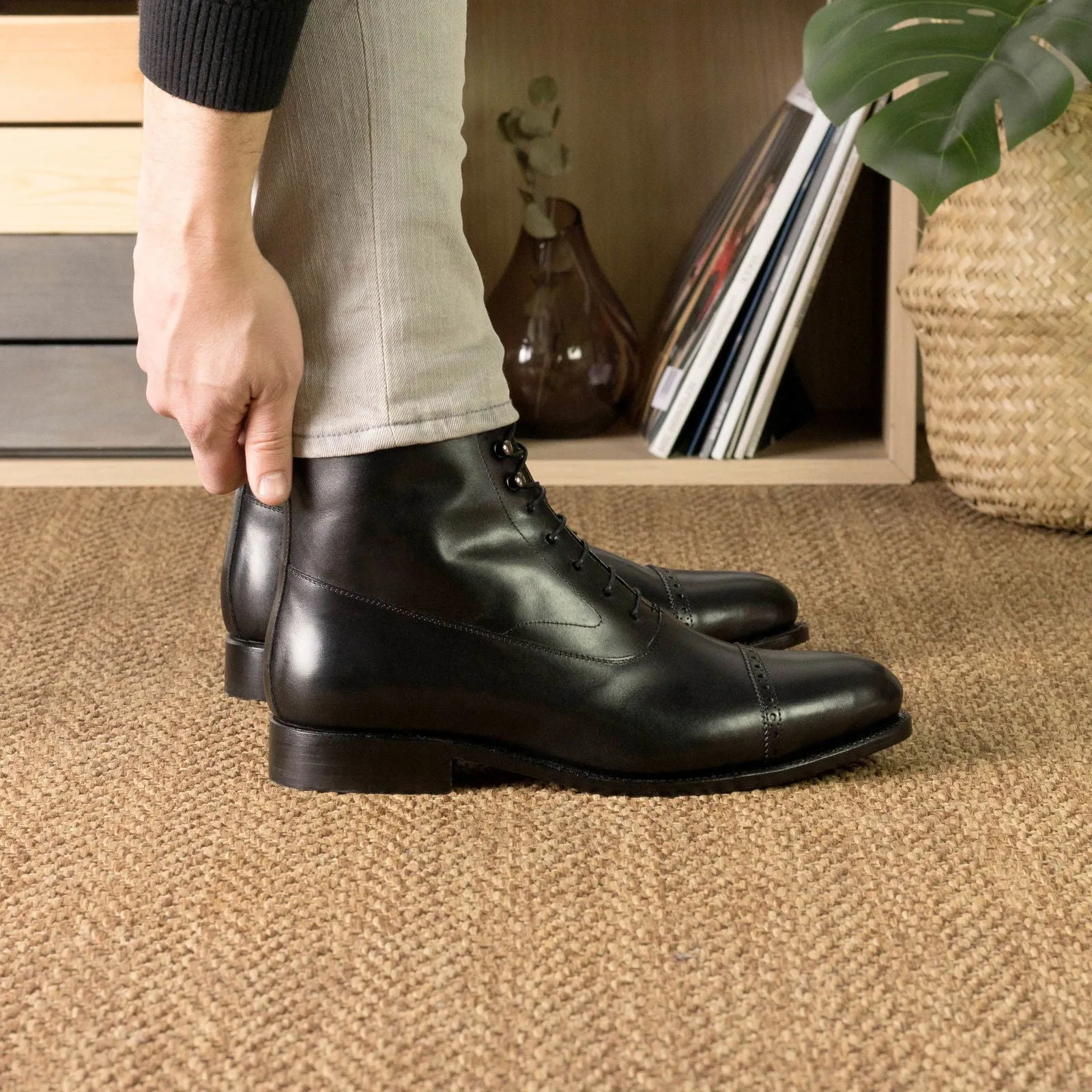 Men's Balmoral Leather Boots Goodyear Welt Wide Plus Size Black 5711