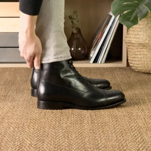 Men's Balmoral Leather Boots Goodyear Welt Wide Plus Size Black 5711