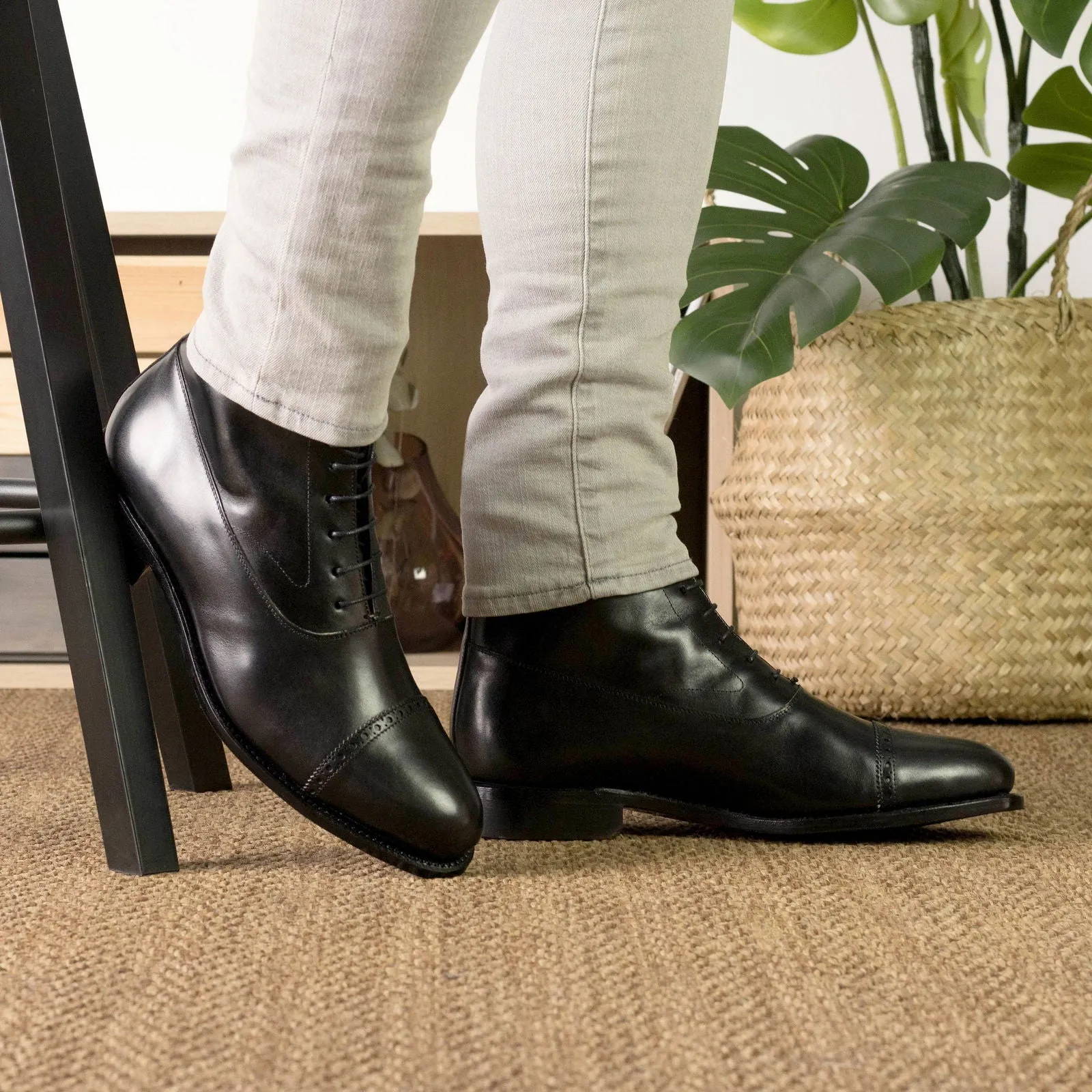 Men's Balmoral Leather Boots Goodyear Welt Wide Plus Size Black 5711