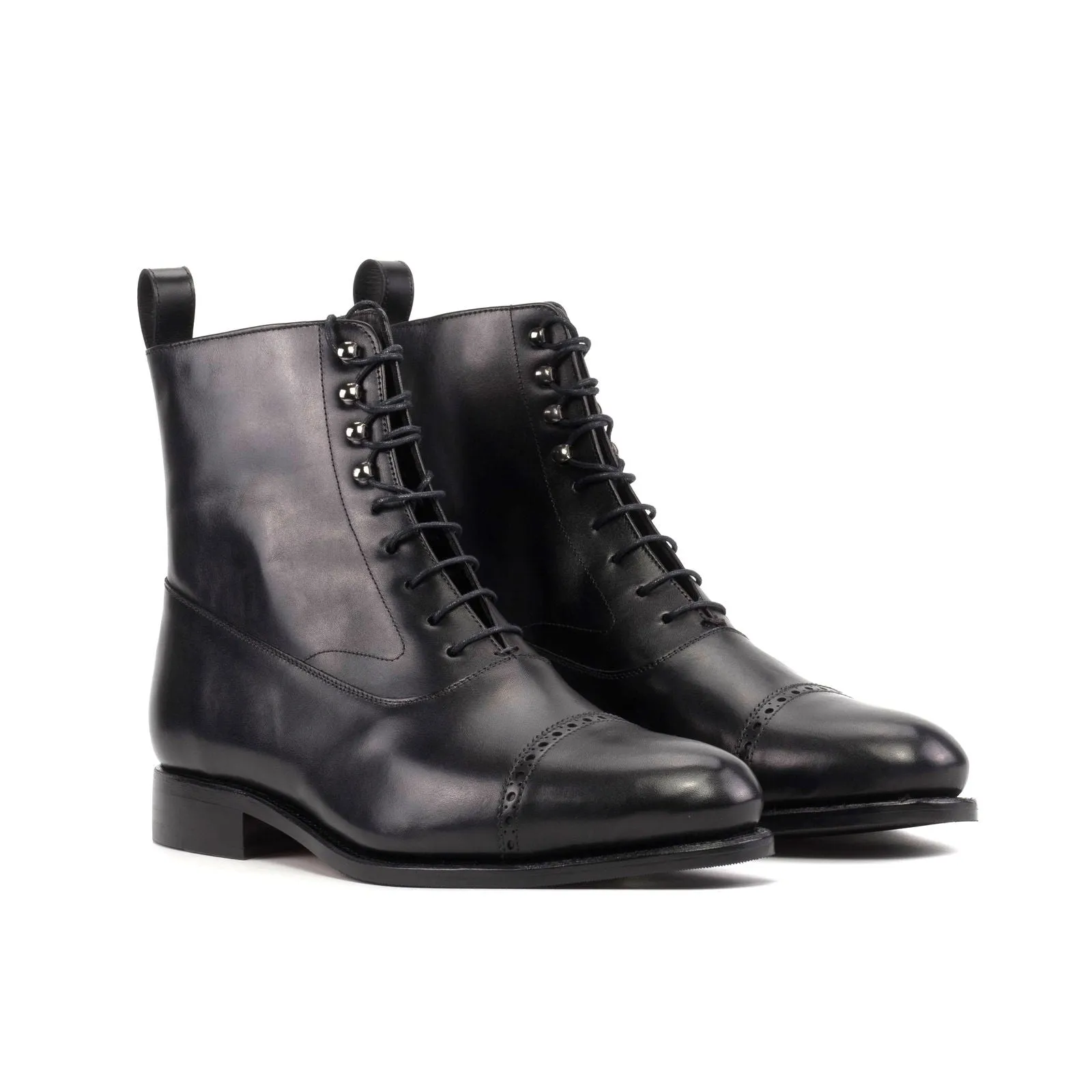 Men's Balmoral Leather Boots Goodyear Welt Wide Plus Size Black 5711