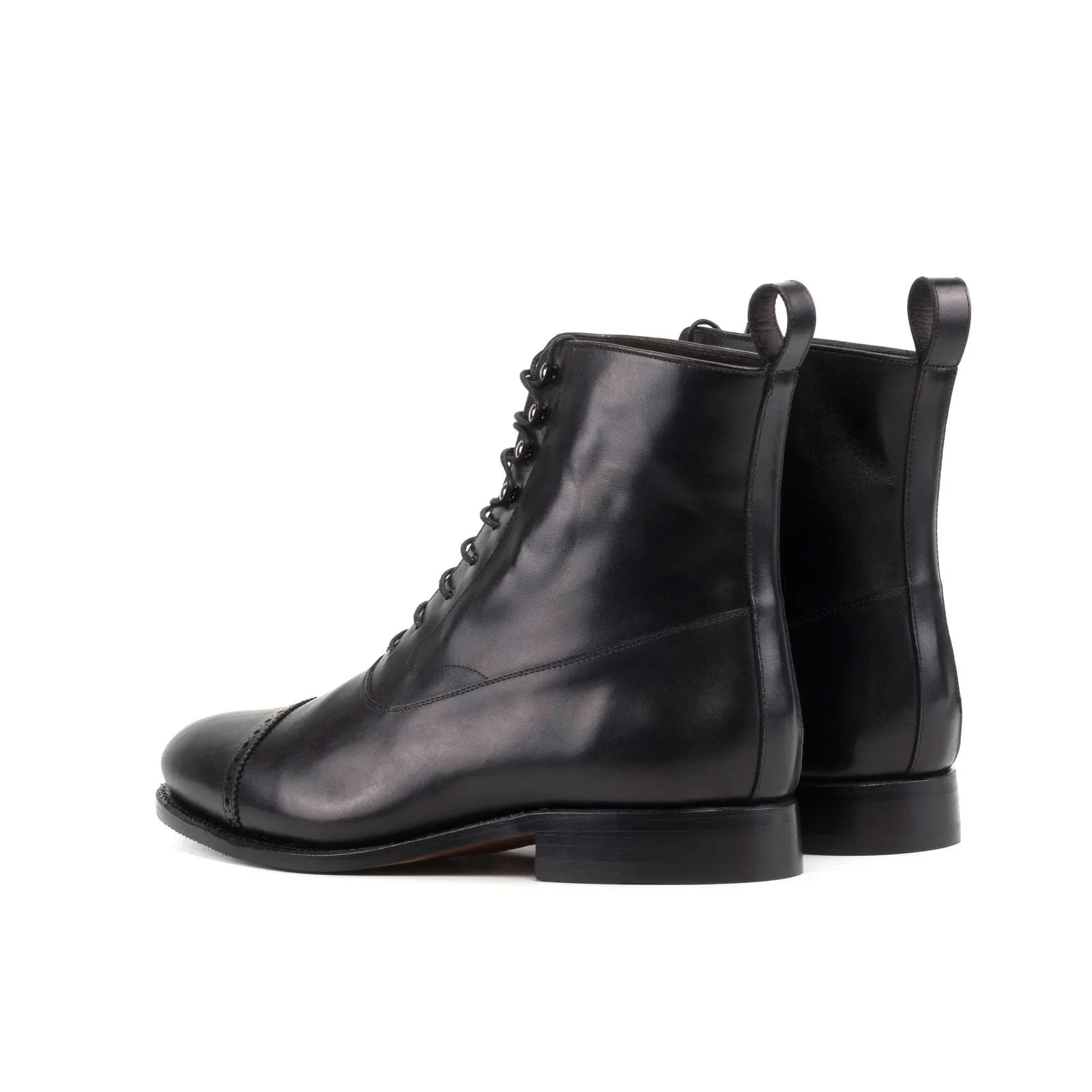 Men's Balmoral Leather Boots Goodyear Welt Wide Plus Size Black 5711