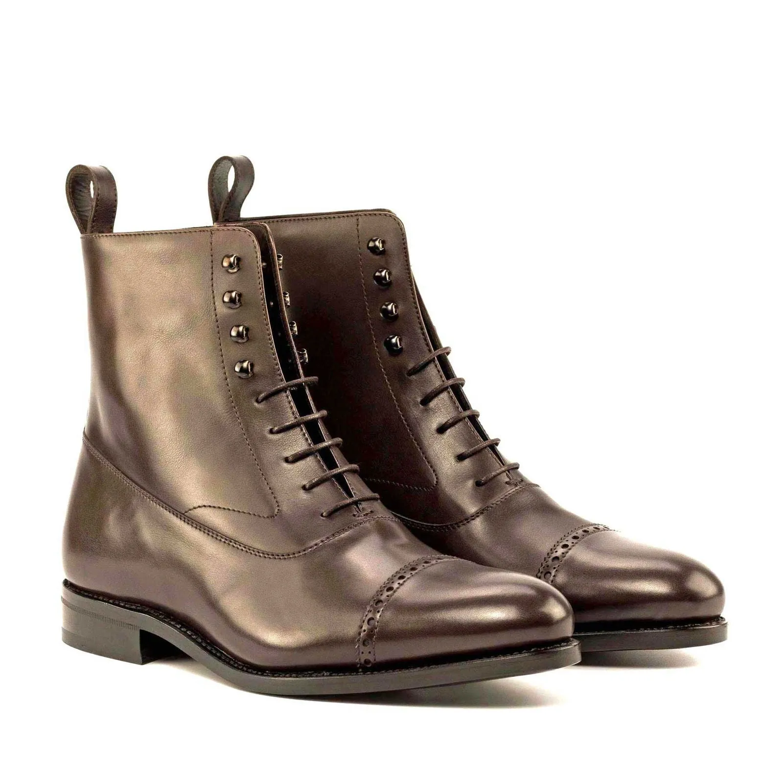 Men's Balmoral Leather Boots Goodyear Welt Wide Plus Size Dark Brown 4994