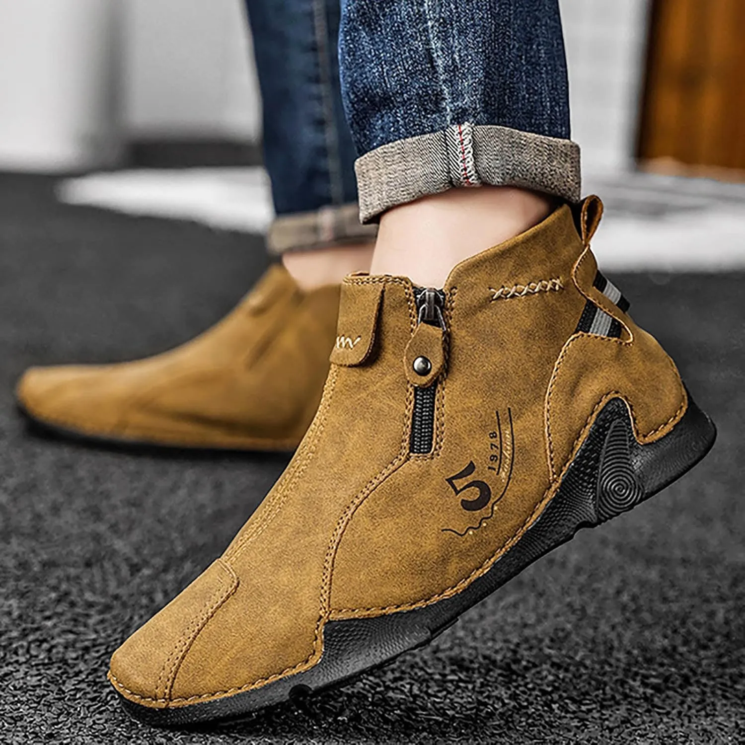 Men's Boots Spring Zipper Oversized Non Slip Durable Work Boot for Outdoor Leisure Large Size Handmade Composite Work Boots Men