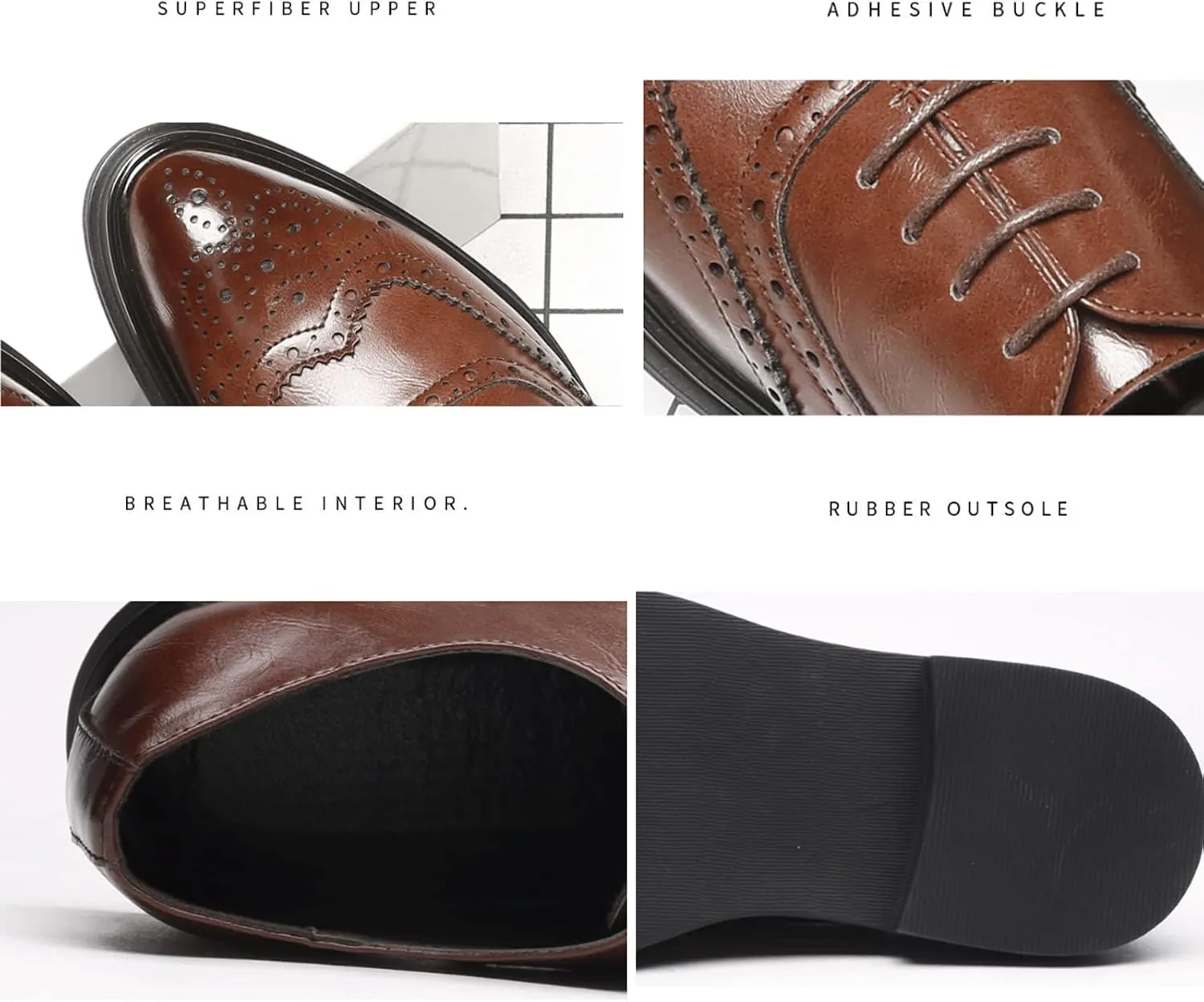 Men's Brogue Carved Derby Shoes,Handmade British Style Elastic Band Round Toe Low Top Wingtip Oxfords Formal Shoes