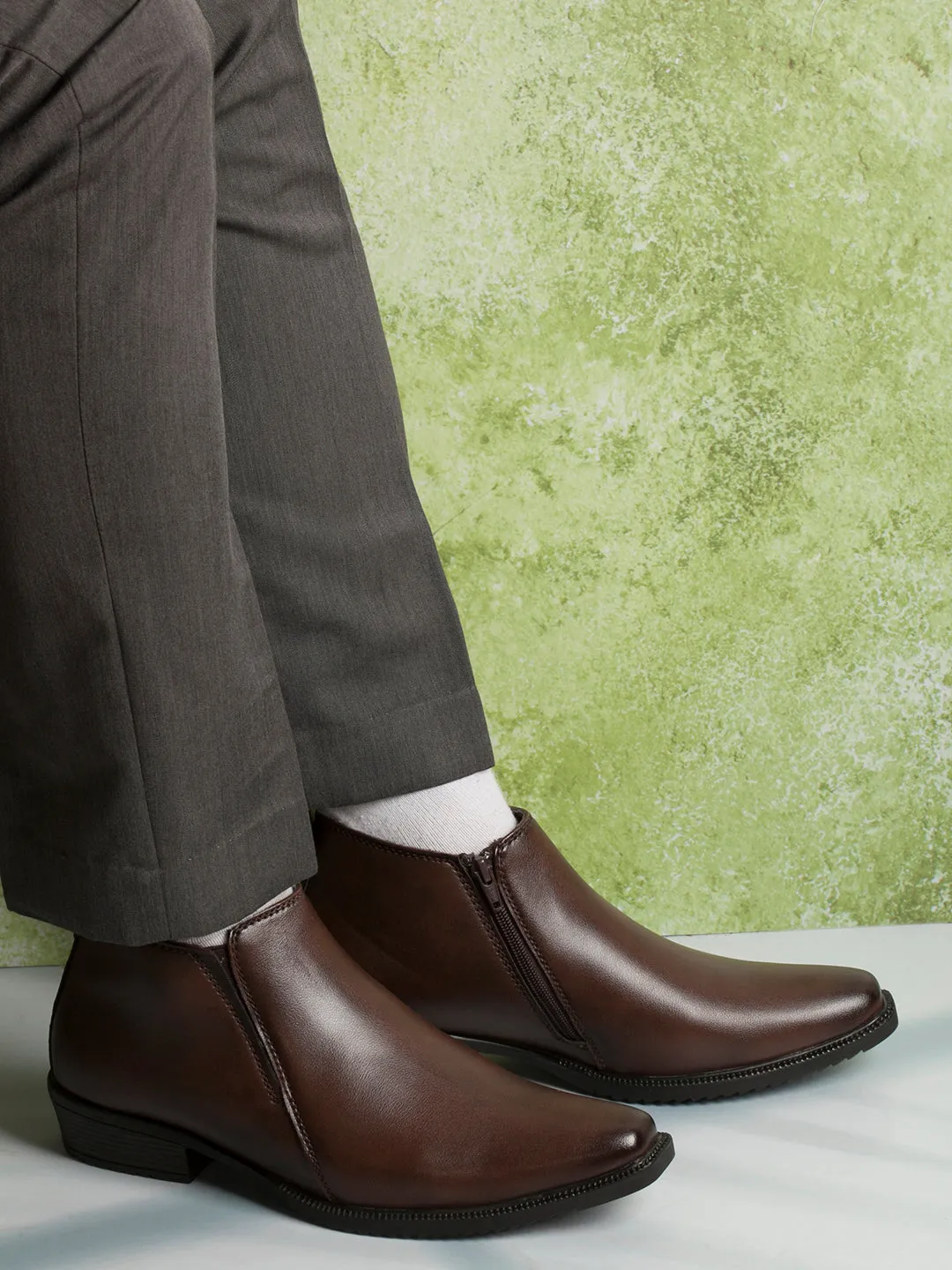 Men's Brown Formal Ankle Slip On Boots (IX3040)