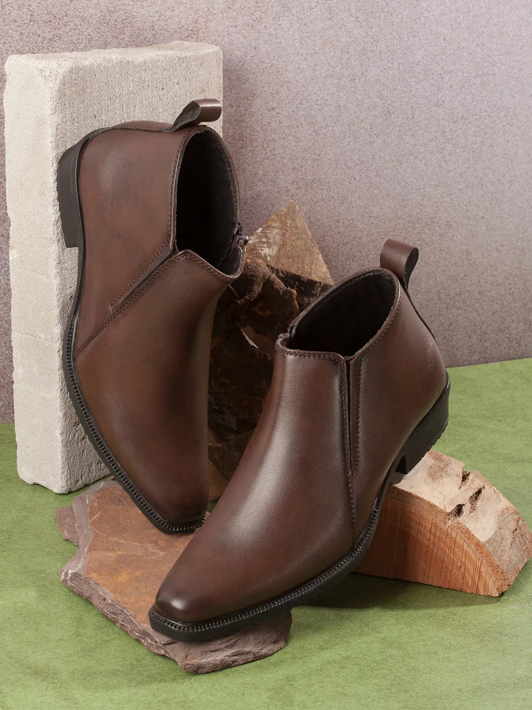 Men's Brown Formal Ankle Slip On Boots (IX3040)