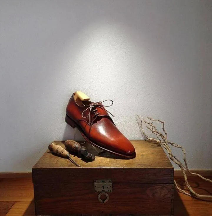 Men's Brown Leather Lace Up Derby Shoes