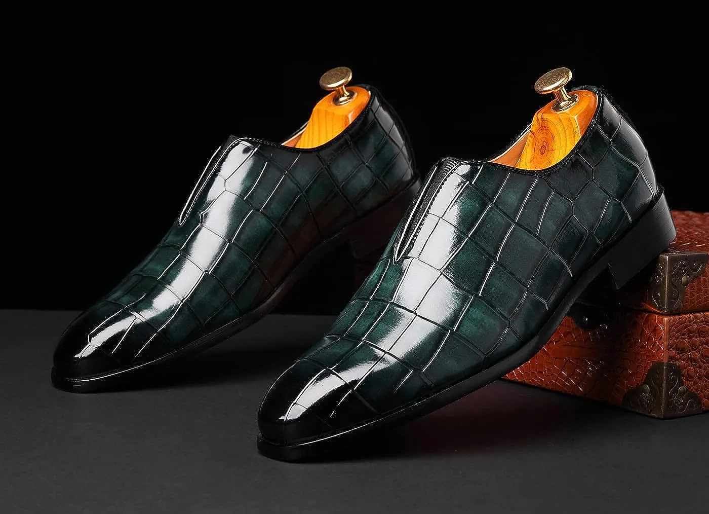 Men's Brown Slip On Faux Leather Dress Shoes