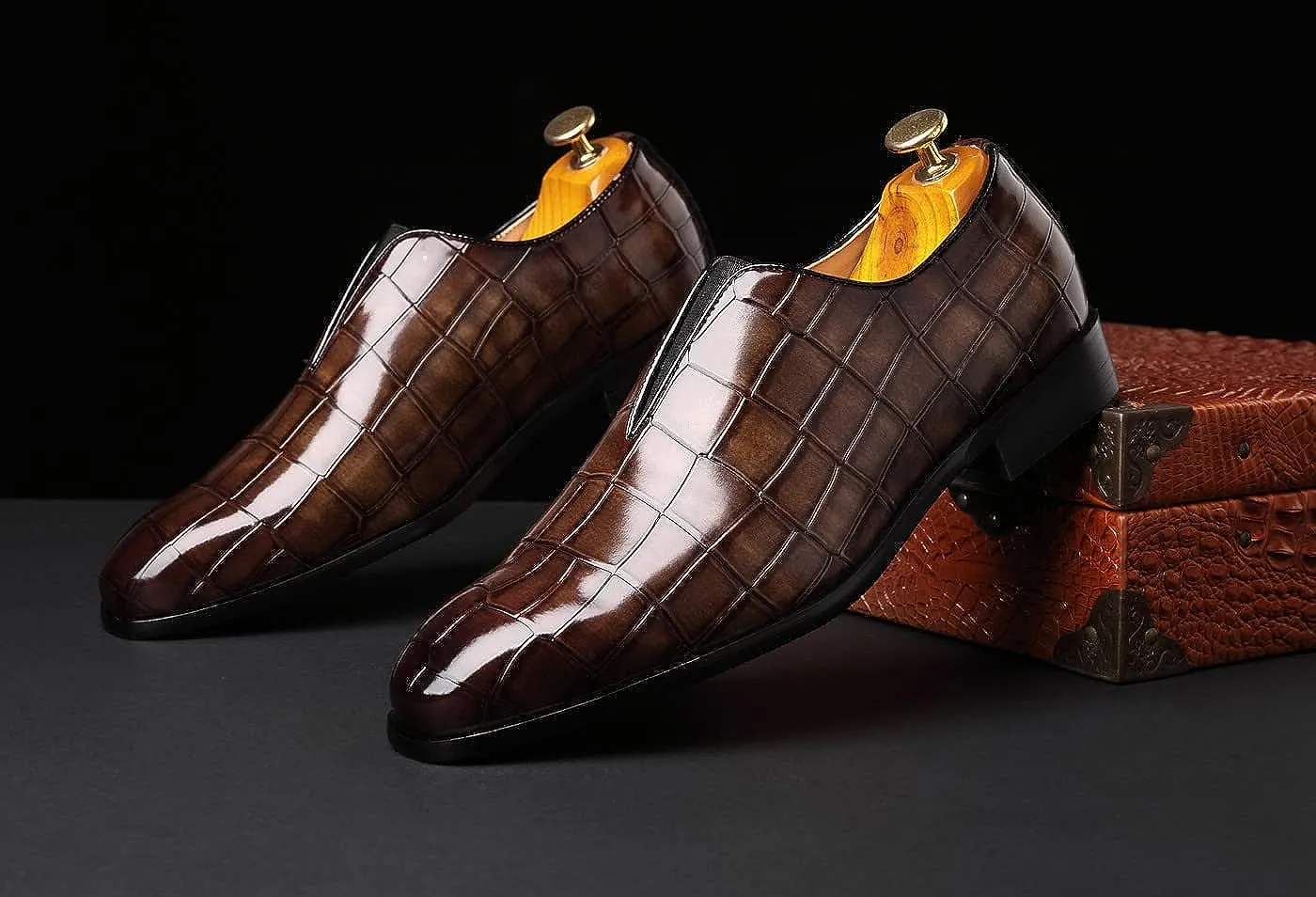 Men's Brown Slip On Faux Leather Dress Shoes