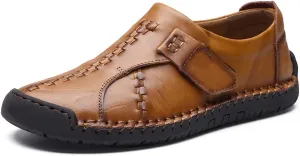 Men's Buckle Leather Casual Loafers Adjust Vintage Driving Business Brogue Men Comfort Sport Walking Moccasin